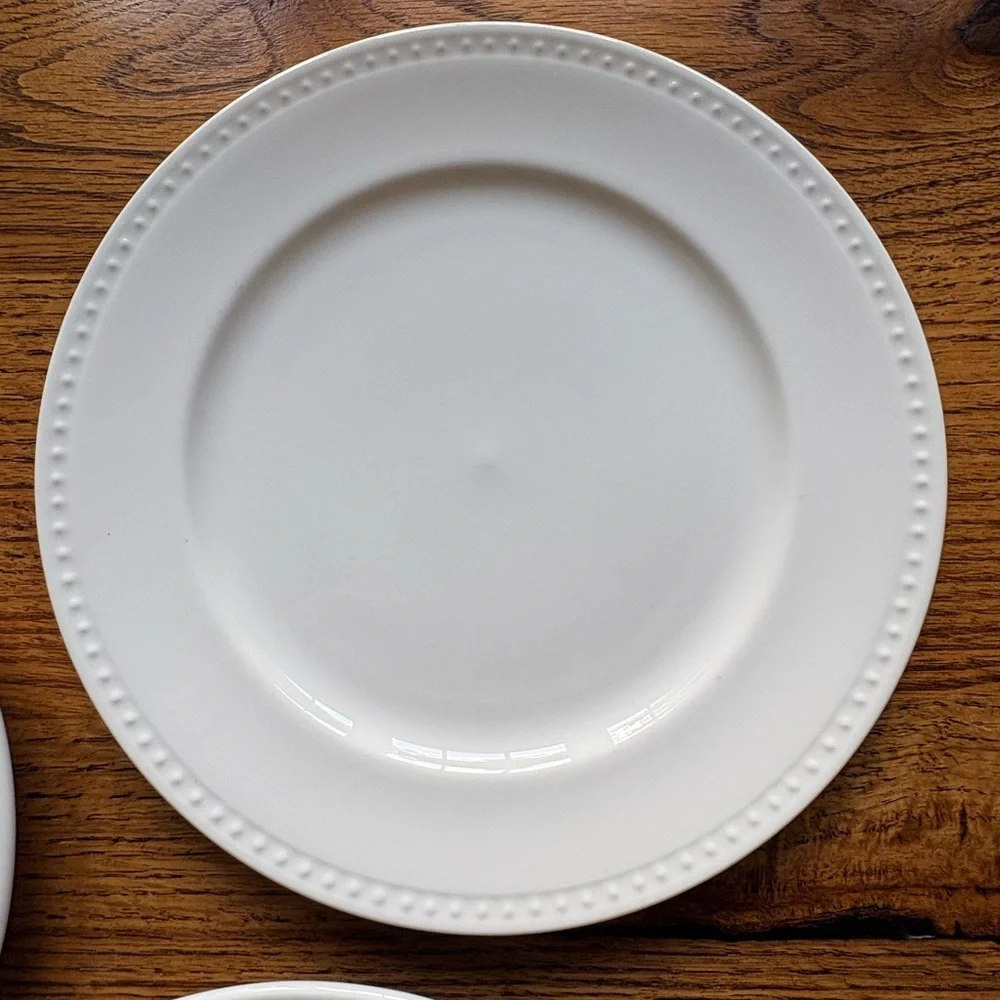 Studio Tu white beaded Fine Bone China Otella set of 6 salad plates ~8.5 inches